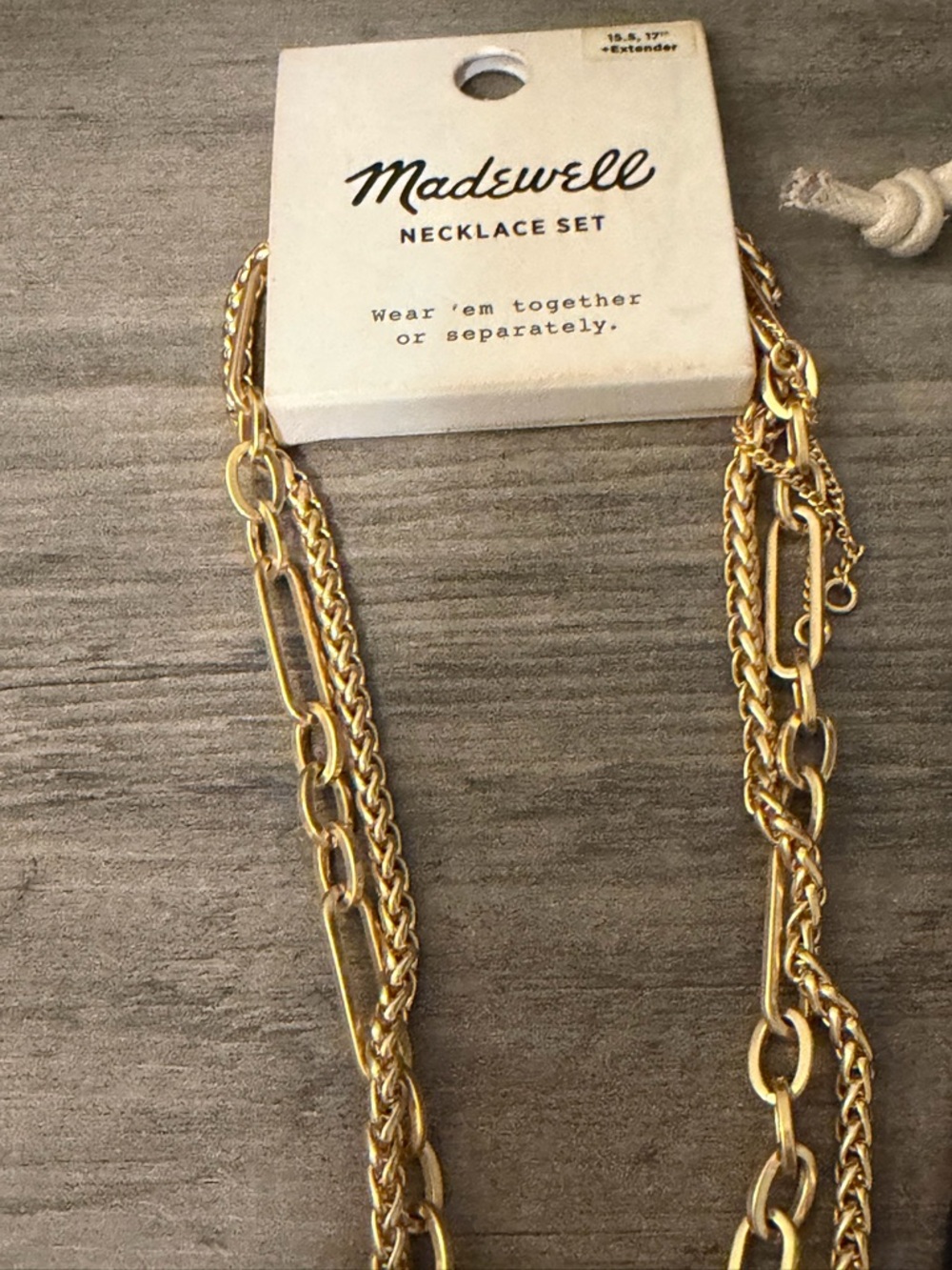 Madewell Necklace Set New on Card with dust Bag! #A113 gold tone - Picture 4 of 7